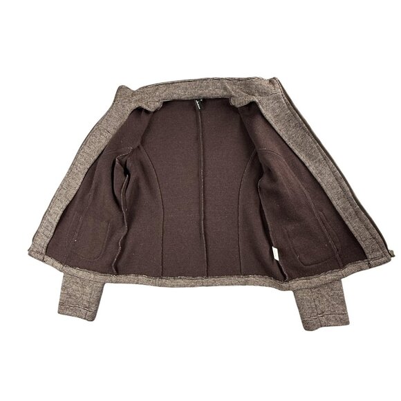 Ambition Jacket Womens Medium Brown Wool Blend Full Zip Ruffle Trim Pockets Chic - Picture 3 of 15